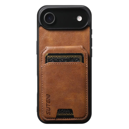 For iPhone Air Suteni H02 Leather Wallet Stand Back Phone Case(Brown)