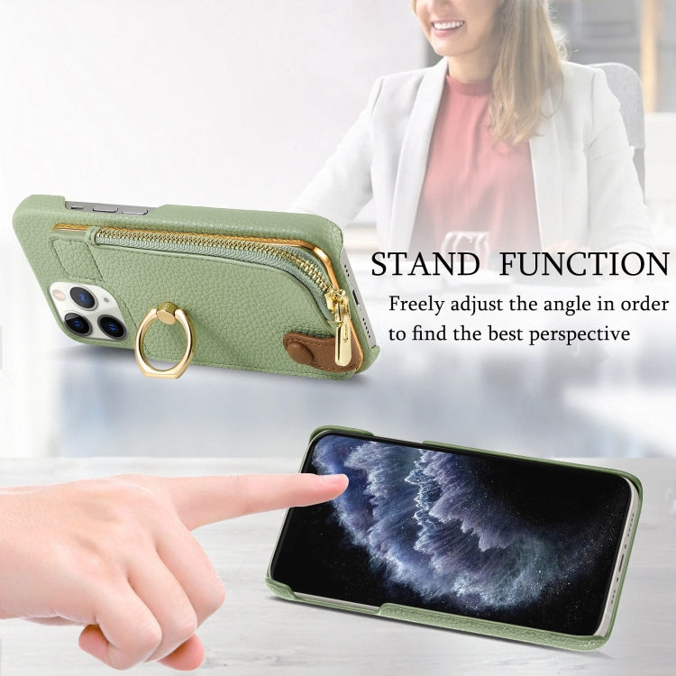 For iPhone 11 Pro Max Litchi Leather Oil Edge Ring Zipper Wallet Back Phone Case(Tea Green) - iPhone 11 Pro Max Cases by buy2fix | Online Shopping UK | buy2fix