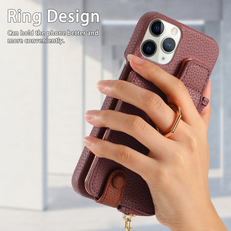 For iPhone 11 Pro Max Litchi Leather Oil Edge Ring Zipper Wallet Back Phone Case(Jujube Apricot) - iPhone 11 Pro Max Cases by buy2fix | Online Shopping UK | buy2fix