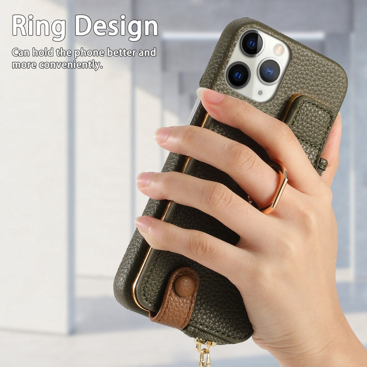 For iPhone 11 Pro Max Litchi Leather Oil Edge Ring Zipper Wallet Back Phone Case(Green) - iPhone 11 Pro Max Cases by buy2fix | Online Shopping UK | buy2fix