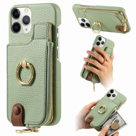 For iPhone 11 Pro Litchi Leather Oil Edge Ring Zipper Wallet Back Phone Case(Tea Green) - iPhone 11 Pro Cases by buy2fix | Online Shopping UK | buy2fix