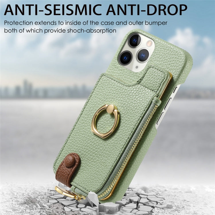 For iPhone 11 Pro Litchi Leather Oil Edge Ring Zipper Wallet Back Phone Case(Tea Green) - iPhone 11 Pro Cases by buy2fix | Online Shopping UK | buy2fix