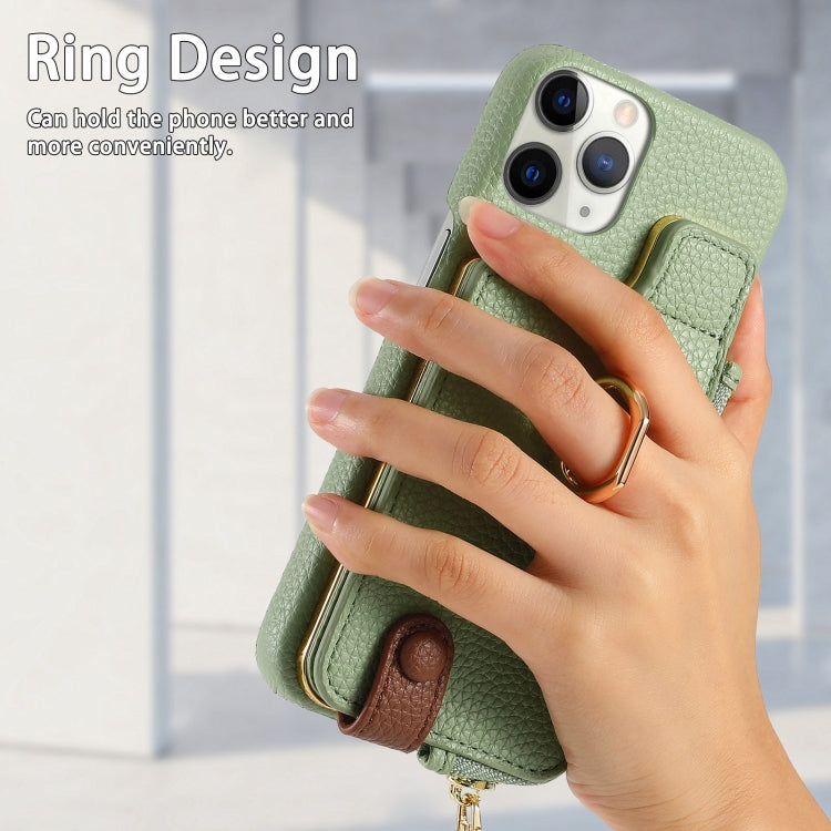 For iPhone 11 Pro Litchi Leather Oil Edge Ring Zipper Wallet Back Phone Case(Tea Green) - iPhone 11 Pro Cases by buy2fix | Online Shopping UK | buy2fix