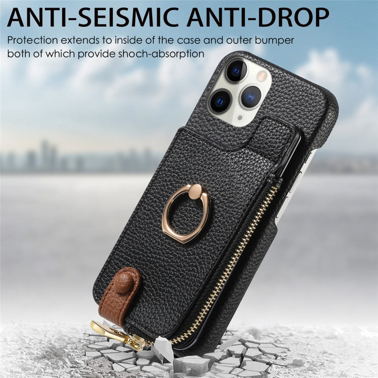 For iPhone 11 Pro Litchi Leather Oil Edge Ring Zipper Wallet Back Phone Case(Black) - iPhone 11 Pro Cases by buy2fix | Online Shopping UK | buy2fix