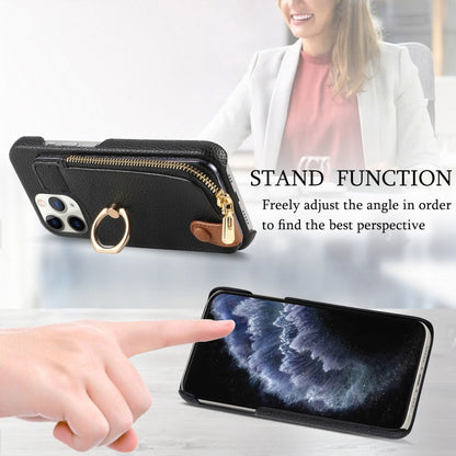 For iPhone 11 Pro Litchi Leather Oil Edge Ring Zipper Wallet Back Phone Case(Black) - iPhone 11 Pro Cases by buy2fix | Online Shopping UK | buy2fix