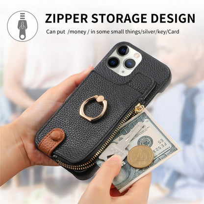 For iPhone 11 Pro Litchi Leather Oil Edge Ring Zipper Wallet Back Phone Case(Black) - iPhone 11 Pro Cases by buy2fix | Online Shopping UK | buy2fix