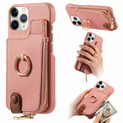 For iPhone 11 Pro Litchi Leather Oil Edge Ring Zipper Wallet Back Phone Case(Pink) - iPhone 11 Pro Cases by buy2fix | Online Shopping UK | buy2fix