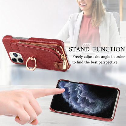 For iPhone 11 Pro Litchi Leather Oil Edge Ring Zipper Wallet Back Phone Case(Red) - iPhone 11 Pro Cases by buy2fix | Online Shopping UK | buy2fix