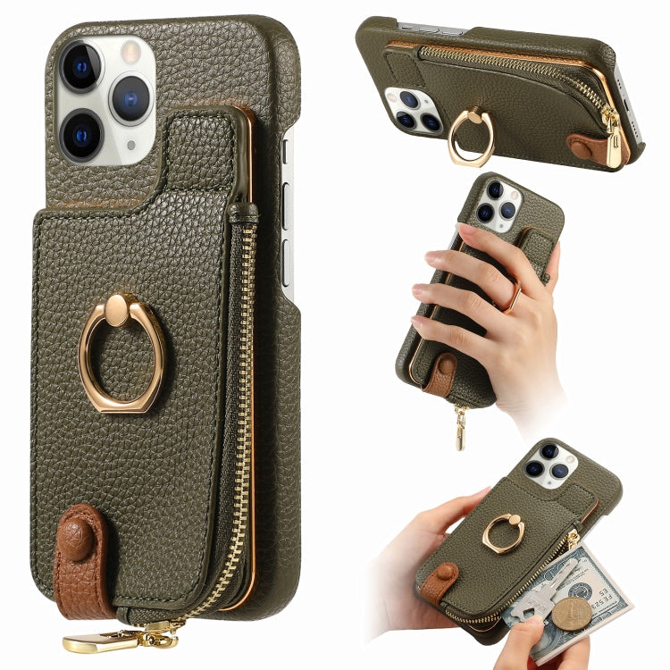 For iPhone 11 Pro Litchi Leather Oil Edge Ring Zipper Wallet Back Phone Case(Green) - iPhone 11 Pro Cases by buy2fix | Online Shopping UK | buy2fix