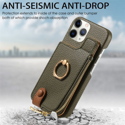 For iPhone 11 Pro Litchi Leather Oil Edge Ring Zipper Wallet Back Phone Case(Green) - iPhone 11 Pro Cases by buy2fix | Online Shopping UK | buy2fix