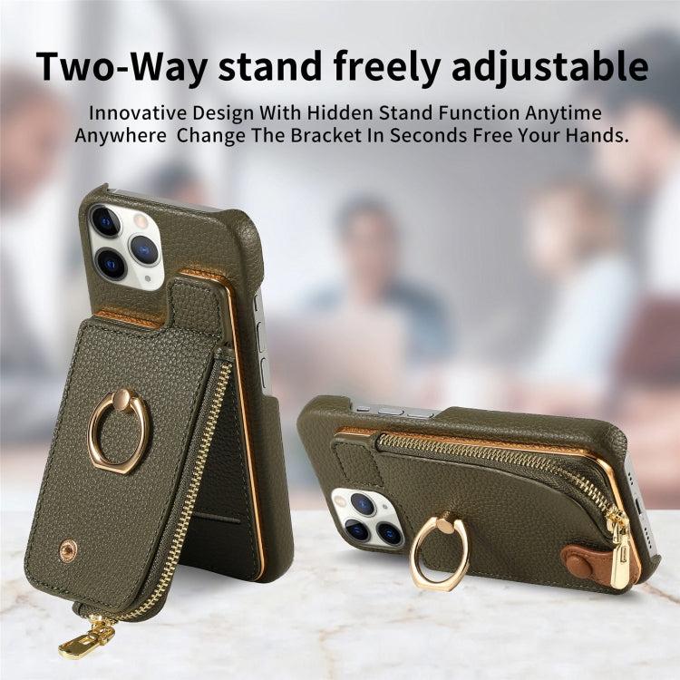 For iPhone 11 Pro Litchi Leather Oil Edge Ring Zipper Wallet Back Phone Case(Green) - iPhone 11 Pro Cases by buy2fix | Online Shopping UK | buy2fix