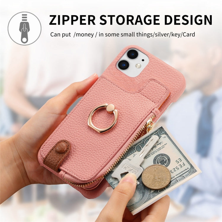 For iPhone 11 Litchi Leather Oil Edge Ring Zipper Wallet Back Phone Case(Pink) - iPhone 11 Cases by buy2fix | Online Shopping UK | buy2fix