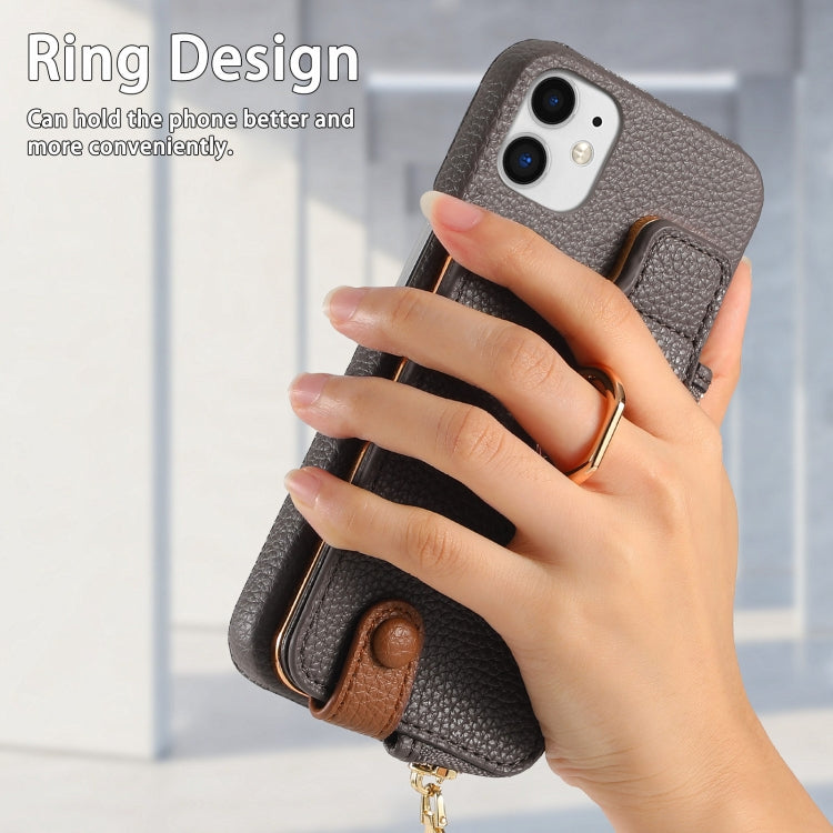 For iPhone 11 Litchi Leather Oil Edge Ring Zipper Wallet Back Phone Case(Grey) - iPhone 11 Cases by buy2fix | Online Shopping UK | buy2fix