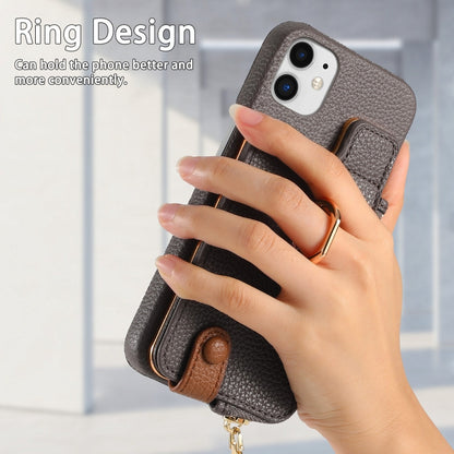 For iPhone 11 Litchi Leather Oil Edge Ring Zipper Wallet Back Phone Case(Grey) - iPhone 11 Cases by buy2fix | Online Shopping UK | buy2fix