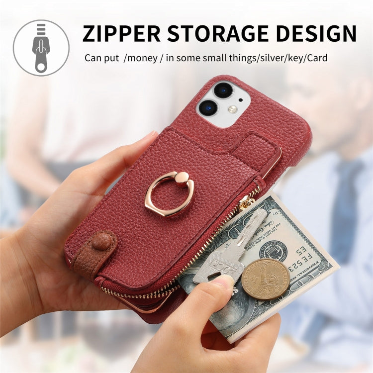 For iPhone 11 Litchi Leather Oil Edge Ring Zipper Wallet Back Phone Case(Red) - iPhone 11 Cases by buy2fix | Online Shopping UK | buy2fix