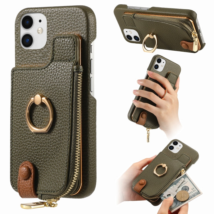 For iPhone 11 Litchi Leather Oil Edge Ring Zipper Wallet Back Phone Case(Green) - iPhone 11 Cases by buy2fix | Online Shopping UK | buy2fix