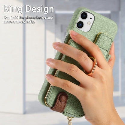 For iPhone 12 mini Litchi Leather Oil Edge Ring Zipper Wallet Back Phone Case(Tea Green) - iPhone 12 mini Cases by buy2fix | Online Shopping UK | buy2fix