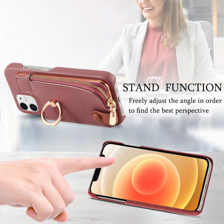 For iPhone 12 mini Litchi Leather Oil Edge Ring Zipper Wallet Back Phone Case(Jujube Apricot) - iPhone 12 mini Cases by buy2fix | Online Shopping UK | buy2fix
