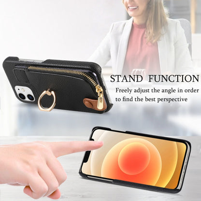 For iPhone 12 mini Litchi Leather Oil Edge Ring Zipper Wallet Back Phone Case(Black) - iPhone 12 mini Cases by buy2fix | Online Shopping UK | buy2fix