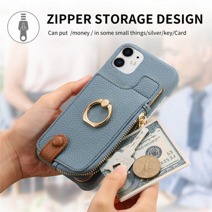 For iPhone 12 mini Litchi Leather Oil Edge Ring Zipper Wallet Back Phone Case(Light Blue) - iPhone 12 mini Cases by buy2fix | Online Shopping UK | buy2fix