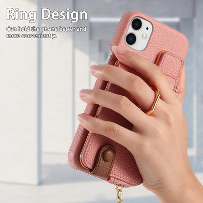 For iPhone 12 mini Litchi Leather Oil Edge Ring Zipper Wallet Back Phone Case(Pink) - iPhone 12 mini Cases by buy2fix | Online Shopping UK | buy2fix