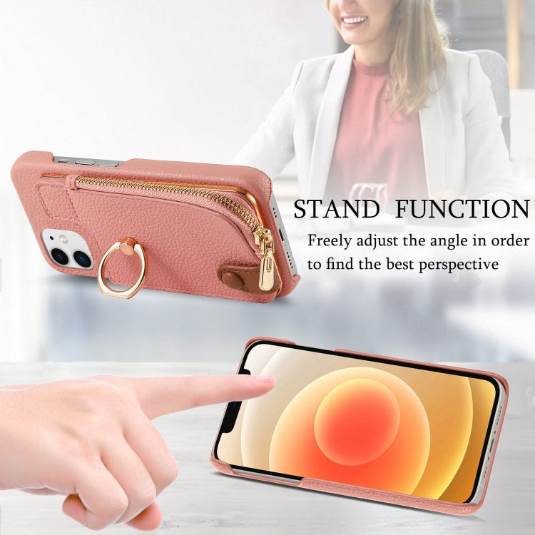 For iPhone 12 mini Litchi Leather Oil Edge Ring Zipper Wallet Back Phone Case(Pink) - iPhone 12 mini Cases by buy2fix | Online Shopping UK | buy2fix
