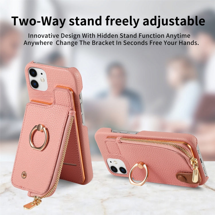 For iPhone 12 mini Litchi Leather Oil Edge Ring Zipper Wallet Back Phone Case(Pink) - iPhone 12 mini Cases by buy2fix | Online Shopping UK | buy2fix