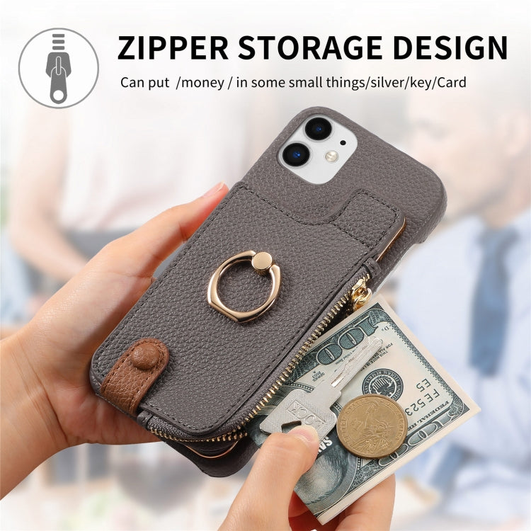 For iPhone 12 mini Litchi Leather Oil Edge Ring Zipper Wallet Back Phone Case(Grey) - iPhone 12 mini Cases by buy2fix | Online Shopping UK | buy2fix