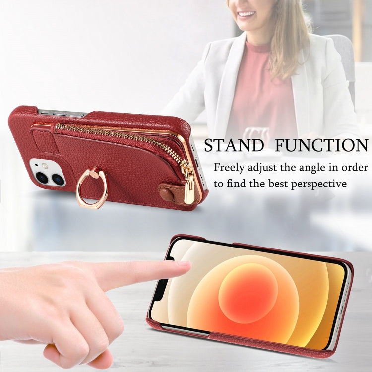 For iPhone 12 mini Litchi Leather Oil Edge Ring Zipper Wallet Back Phone Case(Red) - iPhone 12 mini Cases by buy2fix | Online Shopping UK | buy2fix