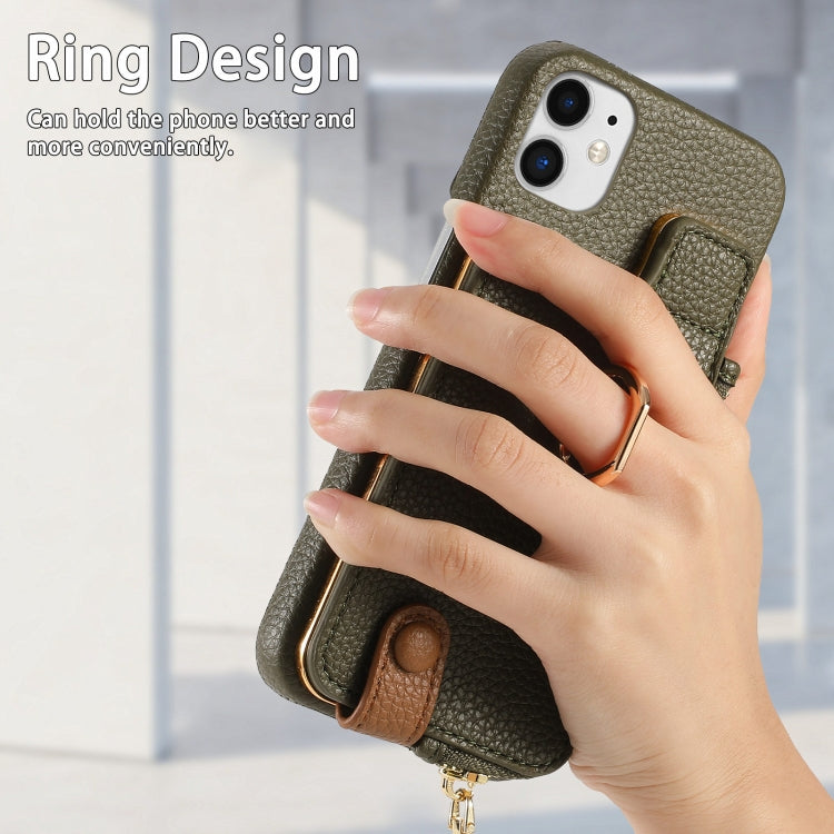 For iPhone 12 mini Litchi Leather Oil Edge Ring Zipper Wallet Back Phone Case(Green) - iPhone 12 mini Cases by buy2fix | Online Shopping UK | buy2fix