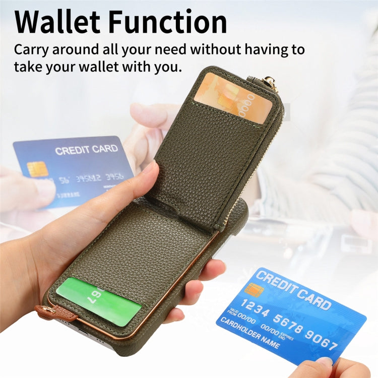For iPhone 12 mini Litchi Leather Oil Edge Ring Zipper Wallet Back Phone Case(Green) - iPhone 12 mini Cases by buy2fix | Online Shopping UK | buy2fix