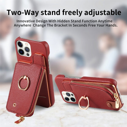 For iPhone 12 Pro Max Litchi Leather Oil Edge Ring Zipper Wallet Back Phone Case(Red) - iPhone 12 Pro Max Cases by buy2fix | Online Shopping UK | buy2fix