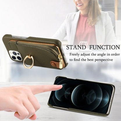 For iPhone 12 Pro Max Litchi Leather Oil Edge Ring Zipper Wallet Back Phone Case(Green) - iPhone 12 Pro Max Cases by buy2fix | Online Shopping UK | buy2fix