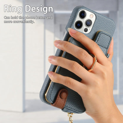 For iPhone 12 Pro Litchi Leather Oil Edge Ring Zipper Wallet Back Phone Case(Light Blue) - iPhone 12 / 12 Pro Cases by buy2fix | Online Shopping UK | buy2fix