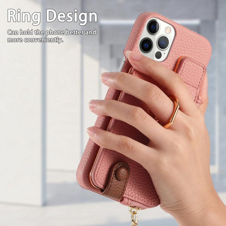 For iPhone 12 Pro Litchi Leather Oil Edge Ring Zipper Wallet Back Phone Case(Pink) - iPhone 12 / 12 Pro Cases by buy2fix | Online Shopping UK | buy2fix