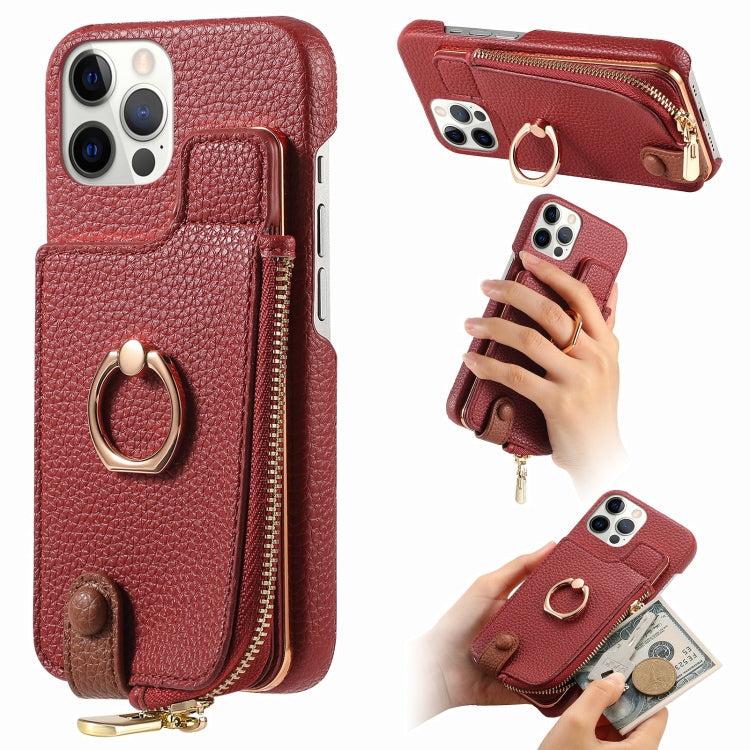 For iPhone 12 Pro Litchi Leather Oil Edge Ring Zipper Wallet Back Phone Case(Red) - iPhone 12 / 12 Pro Cases by buy2fix | Online Shopping UK | buy2fix