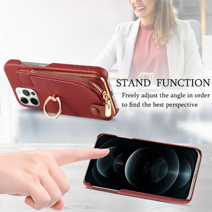For iPhone 12 Pro Litchi Leather Oil Edge Ring Zipper Wallet Back Phone Case(Red) - iPhone 12 / 12 Pro Cases by buy2fix | Online Shopping UK | buy2fix