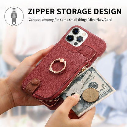 For iPhone 12 Pro Litchi Leather Oil Edge Ring Zipper Wallet Back Phone Case(Red) - iPhone 12 / 12 Pro Cases by buy2fix | Online Shopping UK | buy2fix