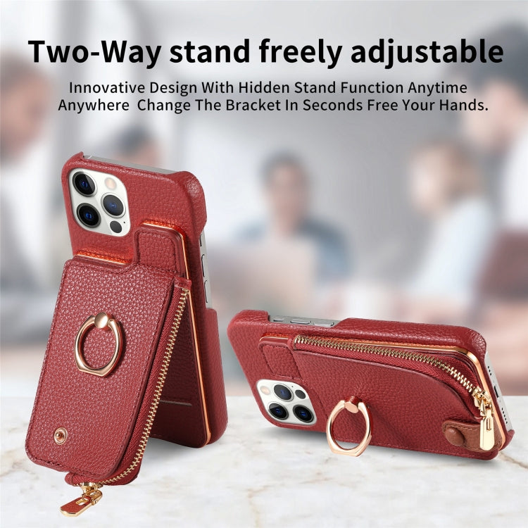 For iPhone 12 Pro Litchi Leather Oil Edge Ring Zipper Wallet Back Phone Case(Red) - iPhone 12 / 12 Pro Cases by buy2fix | Online Shopping UK | buy2fix