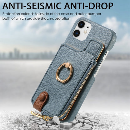 For iPhone 12 Litchi Leather Oil Edge Ring Zipper Wallet Back Phone Case(Light Blue) - iPhone 12 / 12 Pro Cases by buy2fix | Online Shopping UK | buy2fix