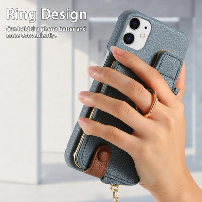 For iPhone 12 Litchi Leather Oil Edge Ring Zipper Wallet Back Phone Case(Light Blue) - iPhone 12 / 12 Pro Cases by buy2fix | Online Shopping UK | buy2fix