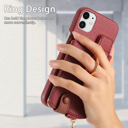 For iPhone 12 Litchi Leather Oil Edge Ring Zipper Wallet Back Phone Case(Red) - iPhone 12 / 12 Pro Cases by buy2fix | Online Shopping UK | buy2fix