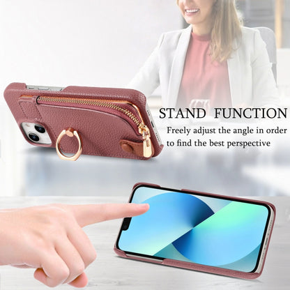 For iPhone 13 mini Litchi Leather Oil Edge Ring Zipper Wallet Back Phone Case(Jujube Apricot) - iPhone 13 mini Cases by buy2fix | Online Shopping UK | buy2fix