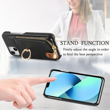 For iPhone 13 mini Litchi Leather Oil Edge Ring Zipper Wallet Back Phone Case(Black) - iPhone 13 mini Cases by buy2fix | Online Shopping UK | buy2fix