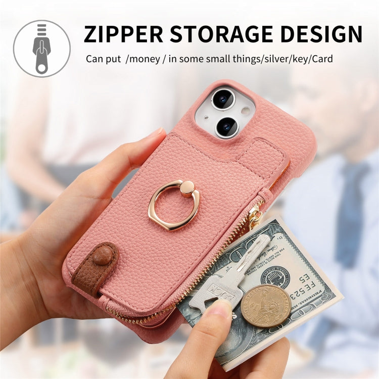 For iPhone 13 mini Litchi Leather Oil Edge Ring Zipper Wallet Back Phone Case(Pink) - iPhone 13 mini Cases by buy2fix | Online Shopping UK | buy2fix