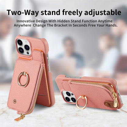 For iPhone 13 Pro Max Litchi Leather Oil Edge Ring Zipper Wallet Back Phone Case(Pink) - iPhone 13 Pro Max Cases by buy2fix | Online Shopping UK | buy2fix