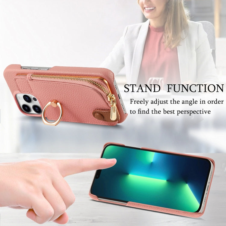 For iPhone 13 Pro Litchi Leather Oil Edge Ring Zipper Wallet Back Phone Case(Pink) - iPhone 13 Pro Cases by buy2fix | Online Shopping UK | buy2fix