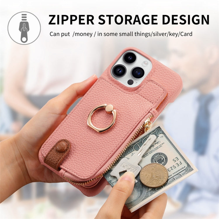 For iPhone 13 Pro Litchi Leather Oil Edge Ring Zipper Wallet Back Phone Case(Pink) - iPhone 13 Pro Cases by buy2fix | Online Shopping UK | buy2fix
