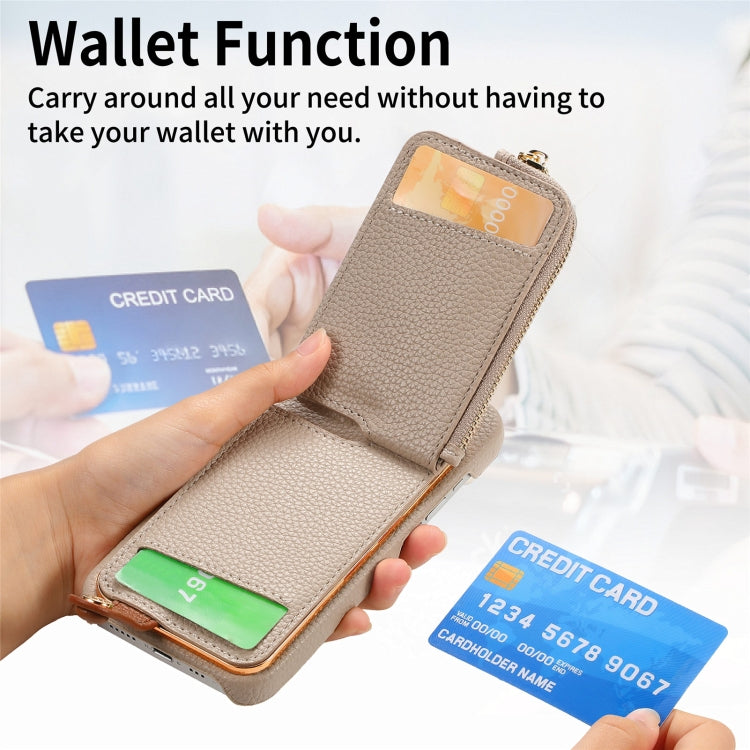 For iPhone 13 Pro Litchi Leather Oil Edge Ring Zipper Wallet Back Phone Case(Khaki) - iPhone 13 Pro Cases by buy2fix | Online Shopping UK | buy2fix