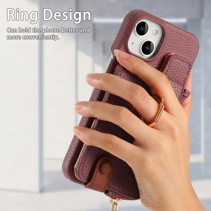 For iPhone 13 Litchi Leather Oil Edge Ring Zipper Wallet Back Phone Case(Jujube Apricot) - iPhone 13 Cases by buy2fix | Online Shopping UK | buy2fix